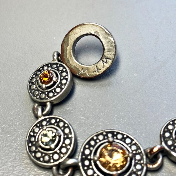 Vintage M+M Silver Round Link Tennis Bracelet Bracelet Tiny Stones Artist Signed - Picture 4 of 6